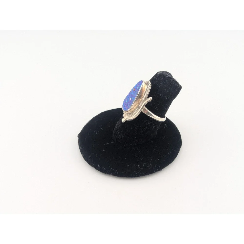 Zuni Corn Ring Purple Blue Opal Sterling Silver Native Am Jewelry Sz 7US**‎